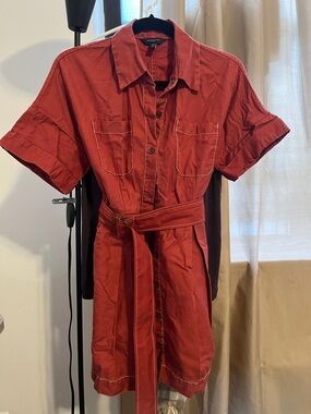 Banana Republic Button Front Belted Shirt Dress - Rust Red XSP Petite